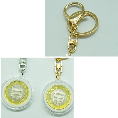 2PCS Coins Holder Keychain Capsule Storage Box Key Ring For 30mm Round Coin j