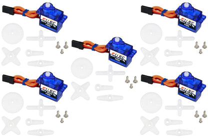 5 Pack FS90R Continuous Rotation Servo, Mini Size, 9g Weight, 32.6×12.5×27.3mm
