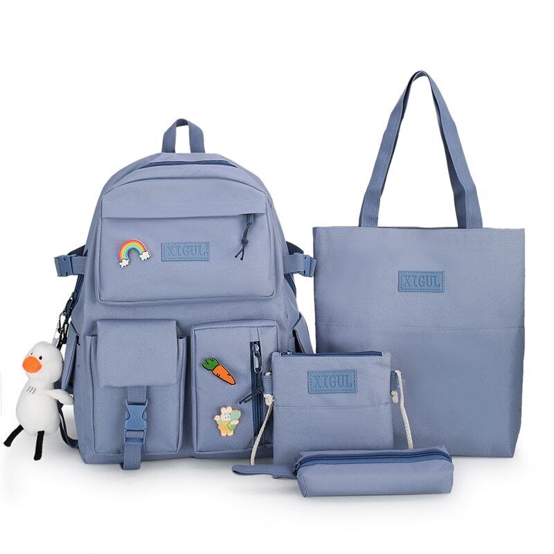4 Pcs Set Women Backpack Laptop School Bags College Student Book Bag Rucksack