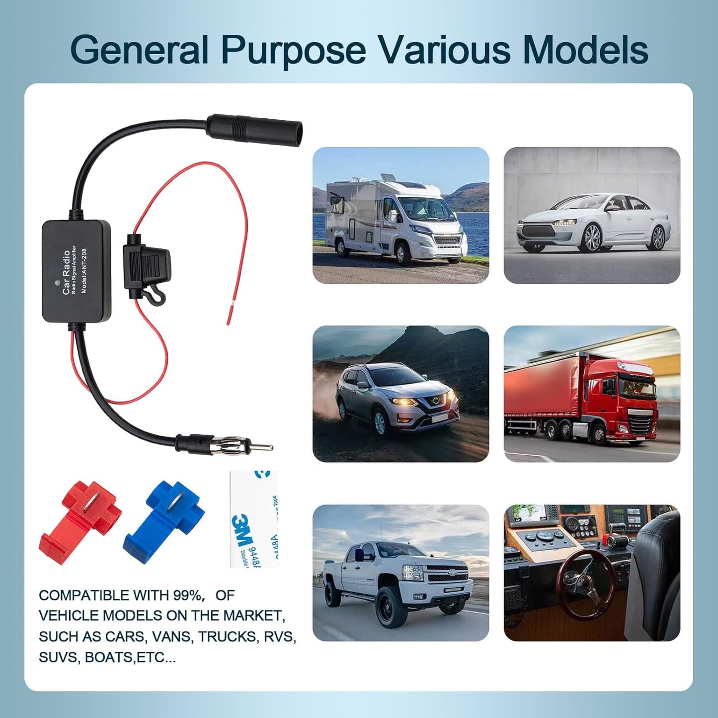 Car Auto Stereo FM & AM Radio Signal Antenna Aerial Signal Amp Amplifier Booster