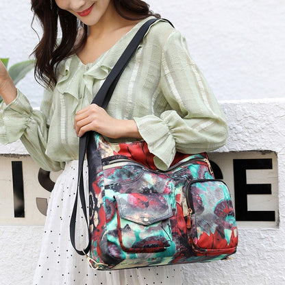 Woman Nylon Laptop Backpack Multifunctional Floral Zipper Soft Traveling Bag 1PC