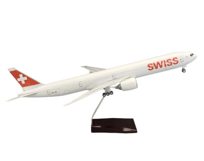 47CM 1:157 SWISS BOEING 777-300ER Plane Led Sound-controlled Light Resin Model