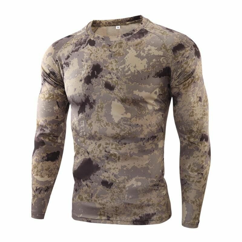 Camouflage T-shirt Outdoor Hiking Camping Military Tactical Long Sleeve Top M-XL