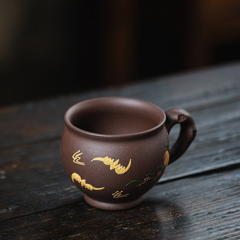 Master Tea Cup Health Care Real Yixing Zisha Cup With Handle Hand Carved 140ml