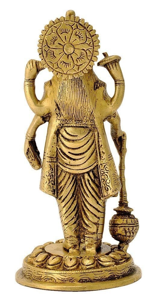Hindu God Lord Brass Vishnu Narayan Holding Club Idol for Home Decor Figurine