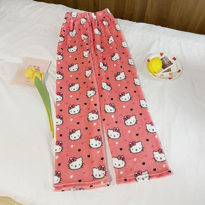 HelloKitty Halloween Pumpkin Pajamas Pants Women Autumn Winter Warm Flannel Slee