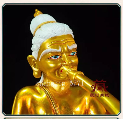 8.3" Brass Padampa Sangye Pha Dhampa Sangye Buddha Statue Gold Coating Decor