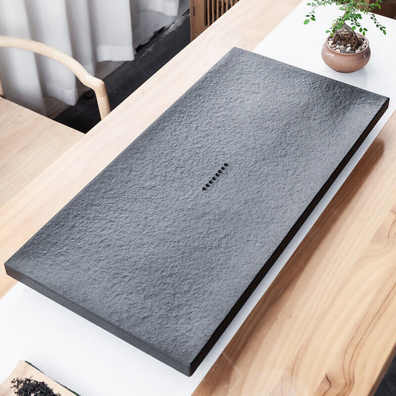 Chinese Black Stone Tea Table Water Draining Tea Boat Serving Tray Heavy Table