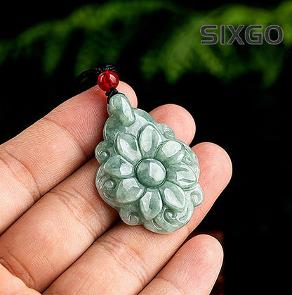 Natural Grade A Jade Jadeite Bean Green Longevity Flower Pendant Jade Pendant