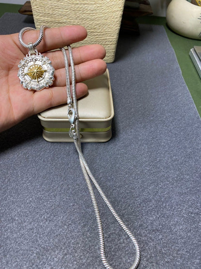 Asian old miao silver hand cast cool statue necklace jewel gift