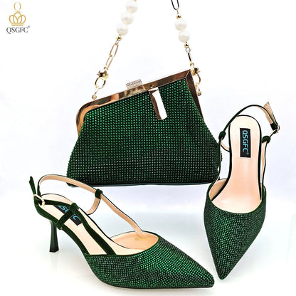 Wine Fashion Bag Shoulder Bag and Strap High Heels Commuter Shoes and Bag