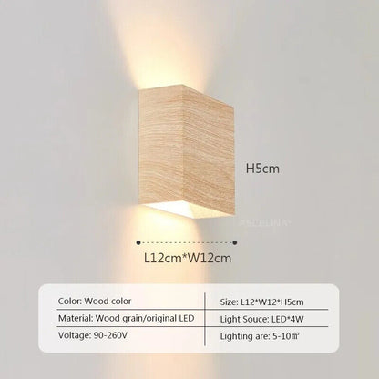 LED Wall Lamp Modern Minimalist Walnut Square Sconces Bedroom Living Rooms Light