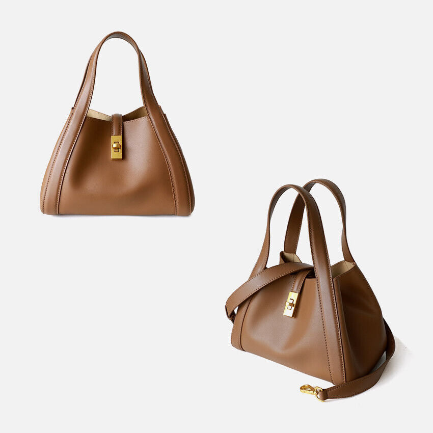 Trapeze Real Leather Tote Purse Hand Carry Bucket Basket Bag Crossbody Handbag