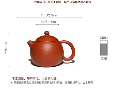 250cc chinese Yixing Handmade Zisha teapot Zhuni LongDan Gongfu Hu Tea Pot