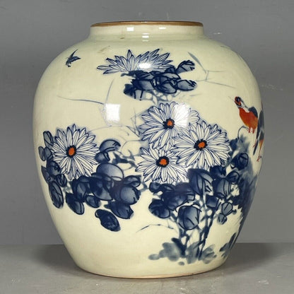 6.18" Porcelain Qing Dynasty Guangxu Blue and White Flowers and Birds Vase