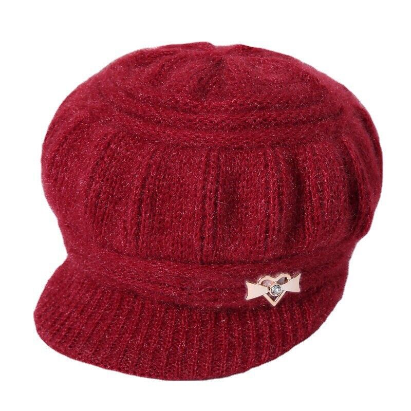 Women Winter Beanie Hats Short Brim Peaked Cap Mother Hats Pumpkin Hat Warm Soft