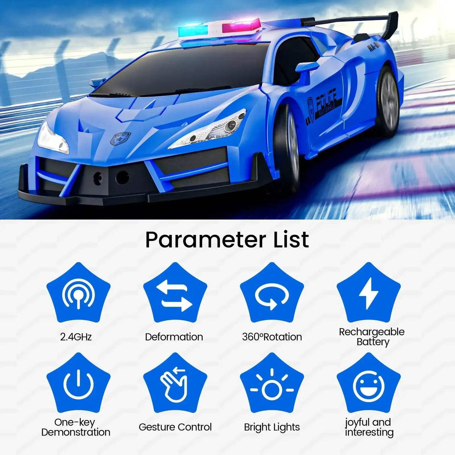 Gesture RC Police Car LED Transforming Robot Toy