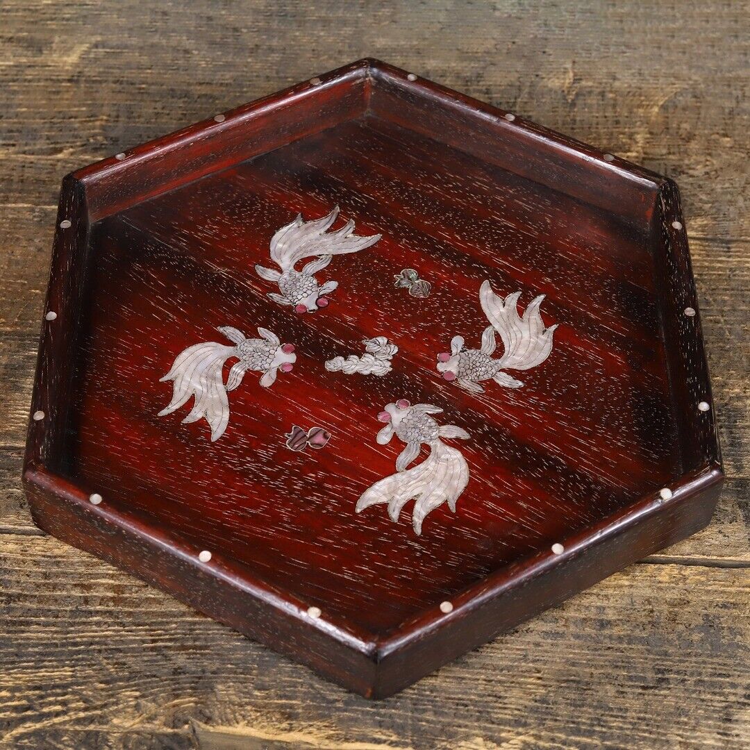 Precious solid wood, sandalwood inlaid shell, cow hair, hexagonal tea plate