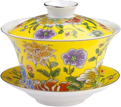 Kung Fu Tea Cup and Saucer with Lid Chinese Traditional Gaiwan Sancai Tea Bowl
