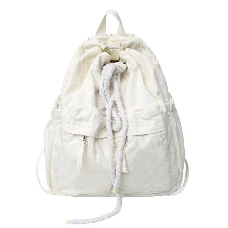 Canvas Vintage Leisure Drawstring Book Bag Brown Laptop Backpack Traveling Bags