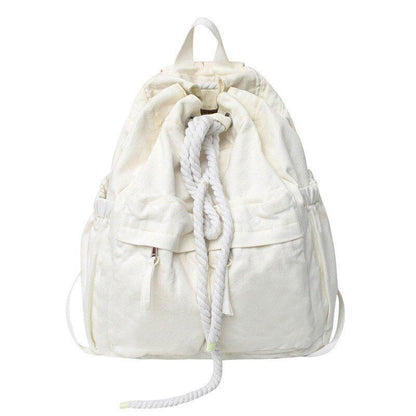 Canvas Vintage Leisure Drawstring Book Bag Brown Laptop Backpack Traveling Bags