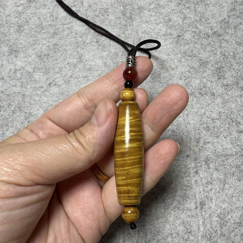 Golden Nanmu Ebony Pendant 1.89*0.47in Wave Grain Dzi Bead Shape Unisex Handmade