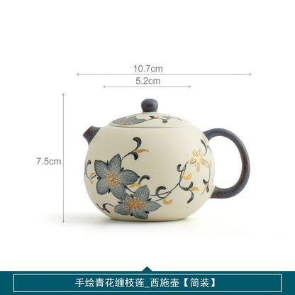 Hand-painted Blue White Porcelain Xishi Teapot 10.7cm Gongfu Tea Brewer