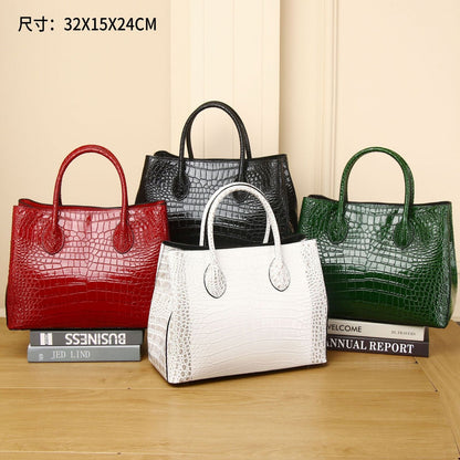Real Leather Women's Luxury Bag, Crocodile Embossed Shoulder Bag Large Handbags