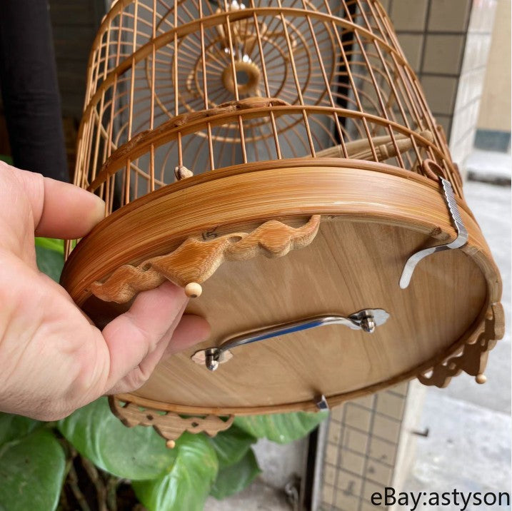 52 Branch China Oriental Round Shape Bamboo Wood Birdcage Display