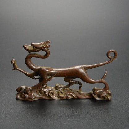 Art chinese fortune bronze dragon figure statue collectable tea pet table decor