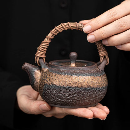 250ml Japanese Rattan Braided Teapot Vintage Coarse Pottery Kung Fu Tea Kettle