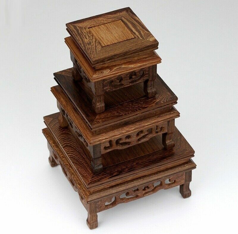 Bonsai Teapot Stone Plant Flower Rack Square Legged Wenge Wood Fishbowl Stand