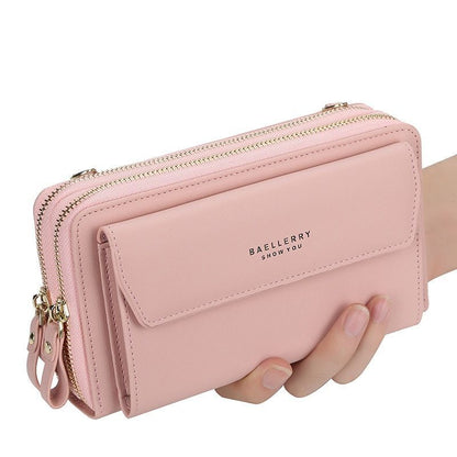 Women Leather Shoulder Bags Double Layer Large Handbag Card Holder Crossbody Bag