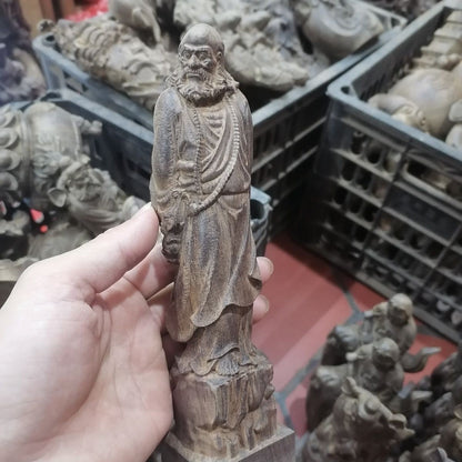 Eaglewood Dharma Buddha Statue Agarwood Carving Zen Wood Craft Decor