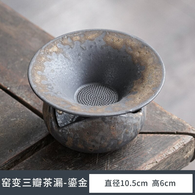 Kiln Baked Stoneware Gilding Tea Funnel Tea Strainer Group Creative Tea Strainer