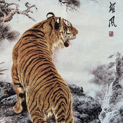 Antique Chinese "Uphill Tiger" Painting Silk Embroidery Tang Ka Painting Mural