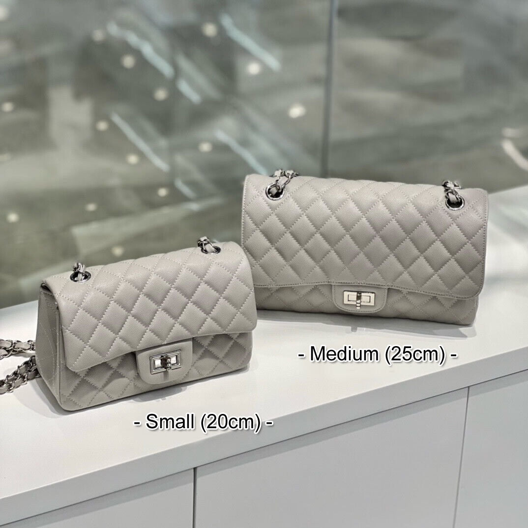 Quilted Real Leather Caviar Effect Double Flap Shoulder bag Handbag Purse Chains