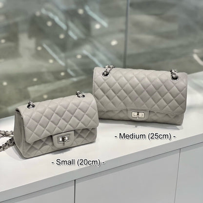 Quilted Real Leather Caviar Effect Double Flap Shoulder bag Handbag Purse Chains