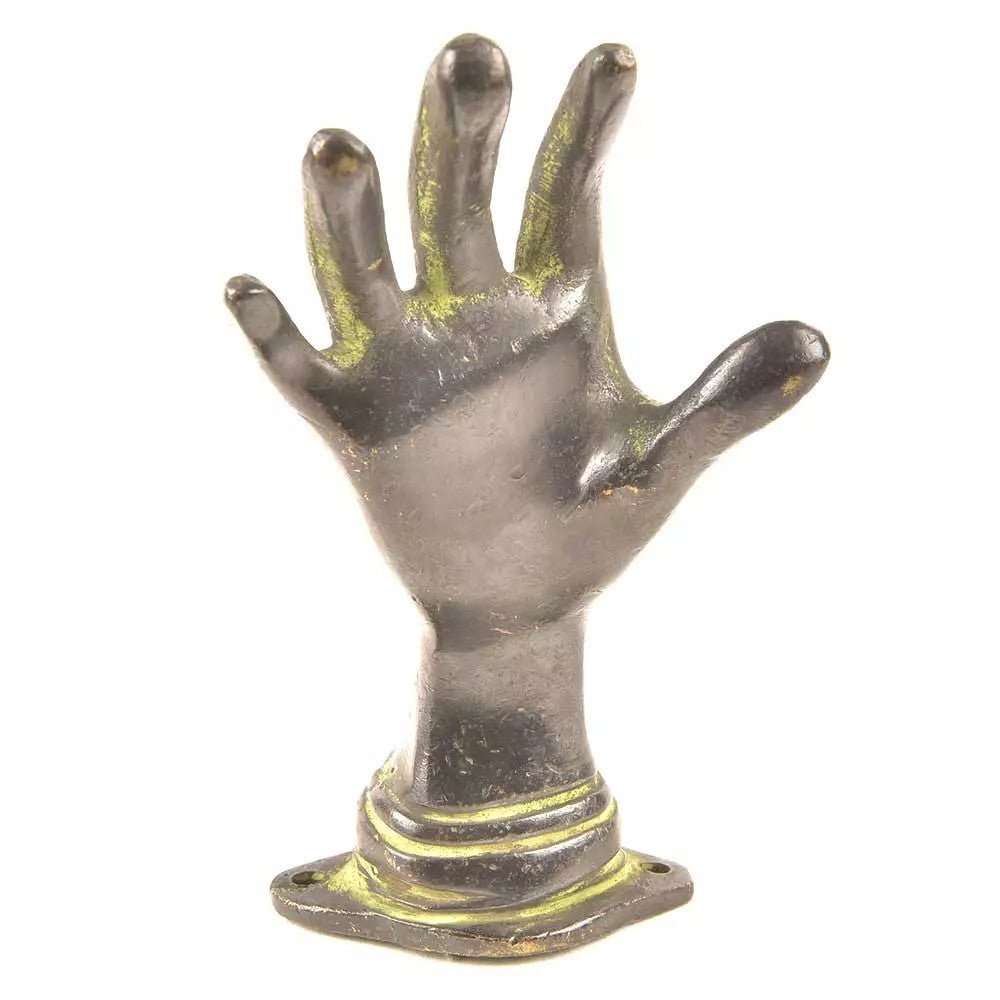 Set of 2 Antique Look Brass Hand Door Pull Door Handle Green Patina
