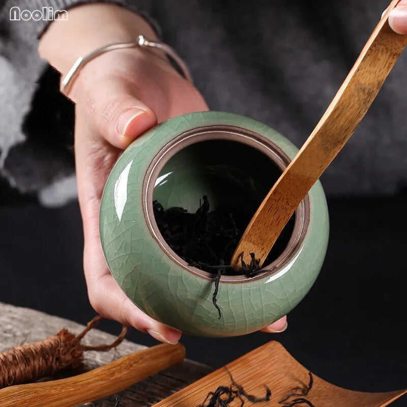 Ceramic Tea Caddy Stove Canister Puer Creative Longquan Celadon Cracked Glaze