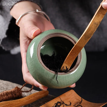 Ceramic Tea Caddy Stove Canister Puer Creative Longquan Celadon Cracked Glaze