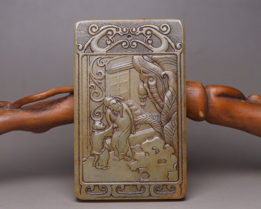 Chinese Old Natural Jade Hand Carved Hetian Jade Figure Story Jade Pendant Rare