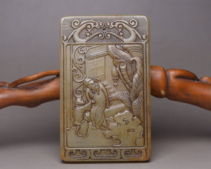 Chinese Old Natural Jade Hand Carved Hetian Jade Figure Story Jade Pendant Rare