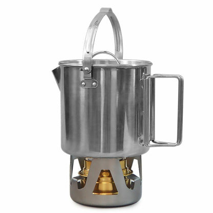 Stainless Steel Cup Camping Soup Coffee Pot Foldable Handle Water Kettle Cover