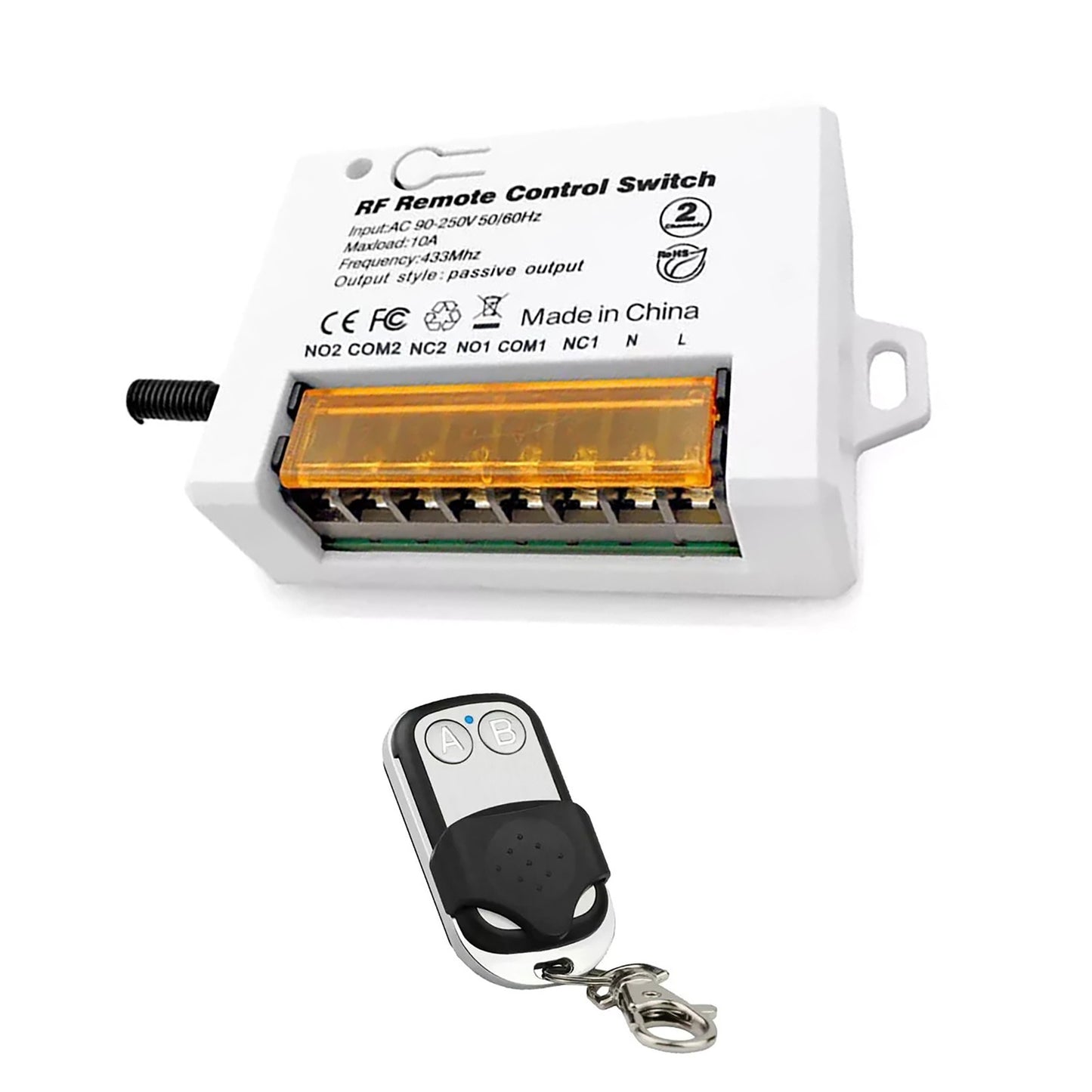220V 110V 2Ch Relay Receiver Wireless Remote Control Switch for Garage/Gate gg