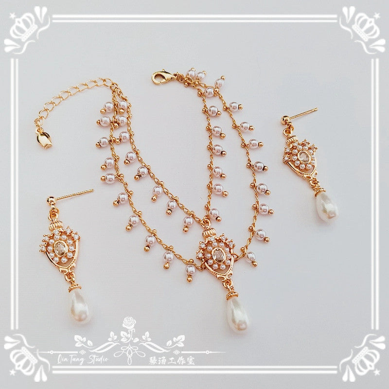 1/3 1/4 Elegant Teardrop Pearl Tassel Necklace+earrings For BJD SD17 Doll Toys