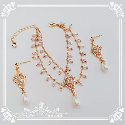 1/3 1/4 Elegant Teardrop Pearl Tassel Necklace+earrings For BJD SD17 Doll Toys