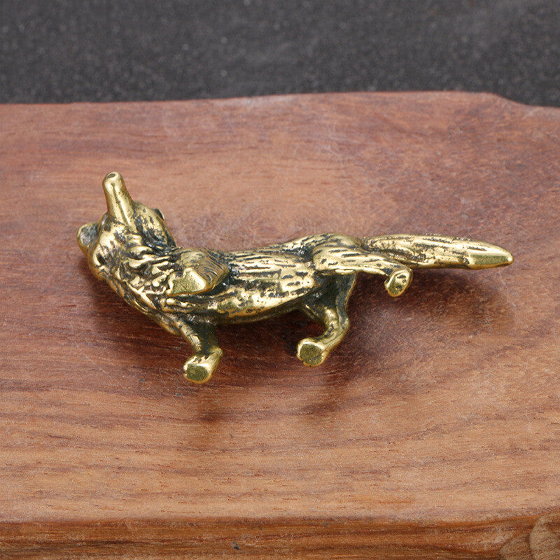 Solid Brass Fox Figurine Miniature Tea Pet Ornament Crafts Vintage Animal Statue