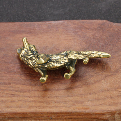 Solid Brass Fox Figurine Miniature Tea Pet Ornament Crafts Vintage Animal Statue