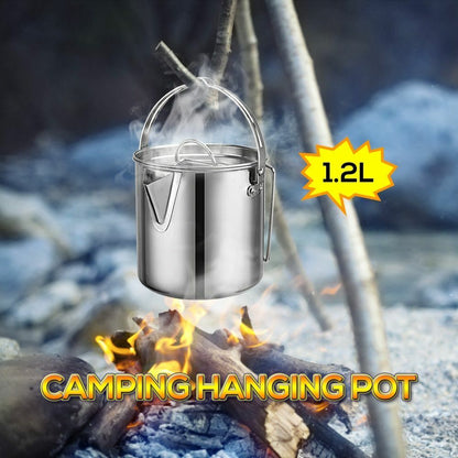 Stainless Steel Cup Camping Soup Coffee Pot Foldable Handle Water Kettle Cover